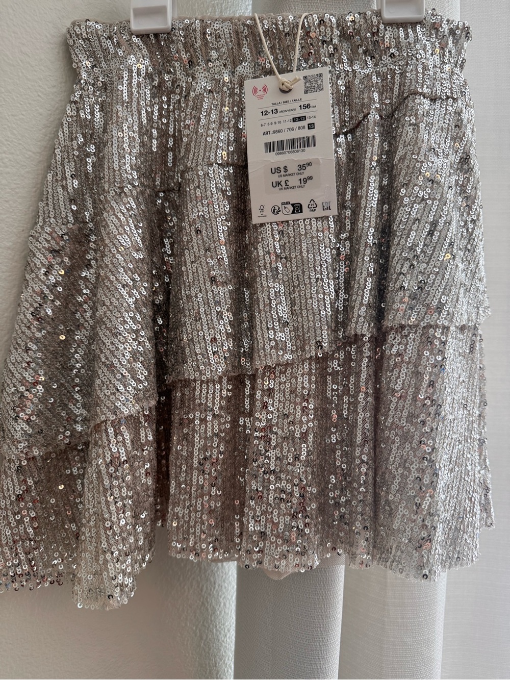 Zara Silver Sequin Tiered Skirt for Kids